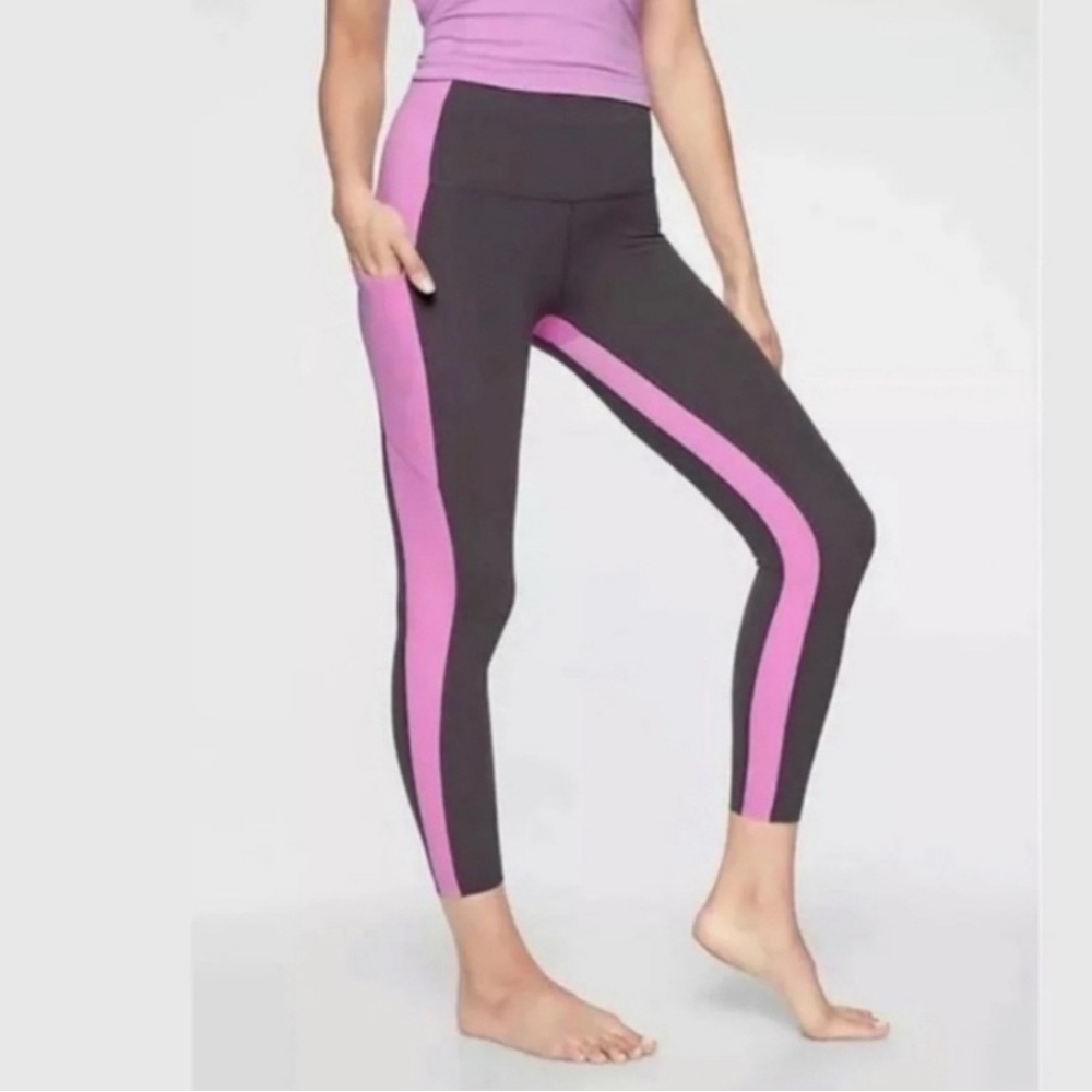 Athleta Yin 7/8 Colorblock Pink Charcoal Legging Tights Size Medium Tall